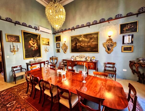 An ornate dining room inside a palazzo in Mdina, Malta