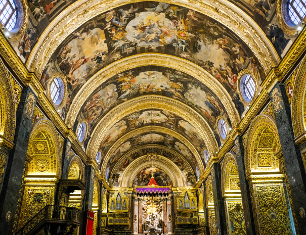 The highly-decorated baroque interior of St John's Co-Cathedral