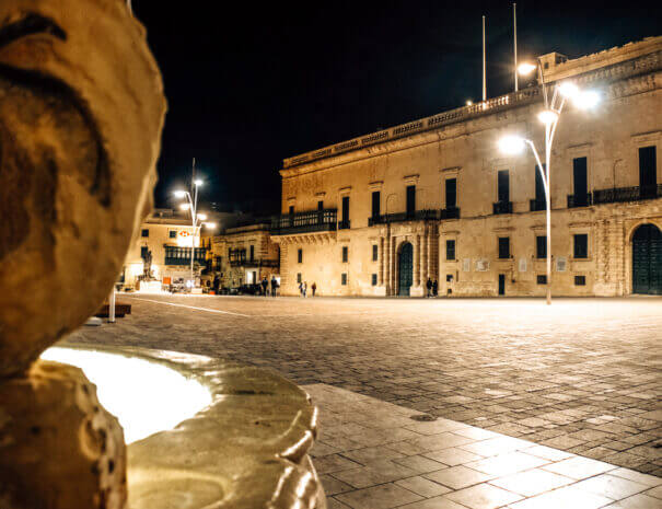 The Grandmaster's Palace in Valletta, Malta, at night