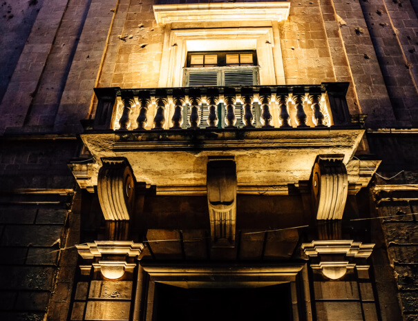 The front of the Inquisitor's Palace at night