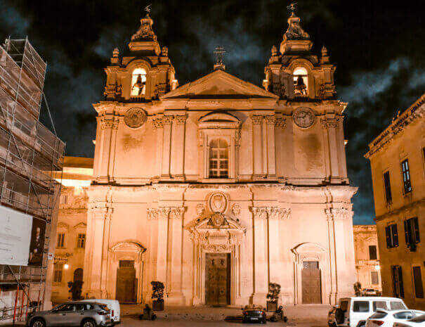 Mdina Cathedral at night