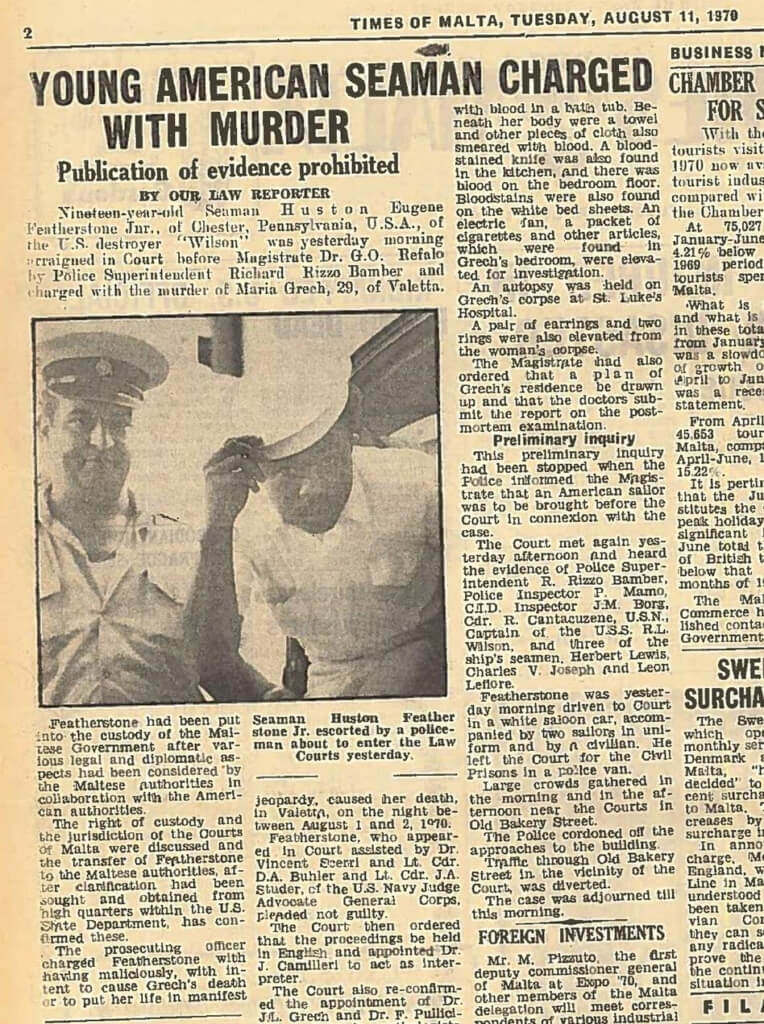 The Times of Malta report on how the young sailor was charged with the murder of Maria Grech.